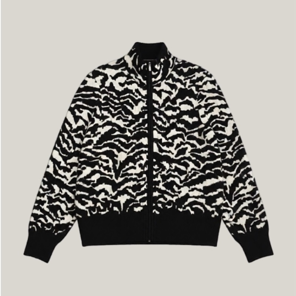 Jones New York Signature Zebra Print Full Zip Knit Sweater Jacket Medium